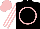 Silk - Black,pink circle,white and pink striped sleeves, pink cap