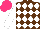 Silk - Brown, white diamonds, white sleeves, hot pink cap