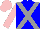 Silk - blue, grey cross sashes, pink sleeves, pink cap