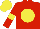 Silk - Red, 'sitting bull' on yellow ball, yellow band on sleeves, yellow cap