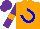 Silk - Orange, blue horseshoe, purple sleeves with orange hoop, purple cap