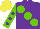 Silk - Purple, large light green spots, light green sleeves, purple spots, yellow cap