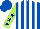 Silk - Royal blue and white vertical stripes, blue stars on lime sleeves