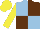 Silk - Light blue and brown (quartered), yellow sleeves and cap