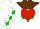 Silk - White, brown yoke, green shamrock, red heart, green diamonds on sleeves, white cap