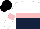 Silk - White and dark blue halved horizontally, pink hoop, pink armbands, black cap