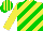 Silk - yellow and green diagonal stripes, yellow sleeves, striped cap