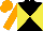 Silk - Black and yellow quartered diagonally, orange sleeves and cap