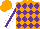 Silk - Orange, purple diamonds, purple stripe on white sleeves