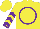 Silk - Yellow,purple circle, purple chevrons and cuffs on yellow sleeves, yellow cap