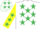 Silk - WHITE, em.green stars,yellow sleeves,em.green stars,yellow cap,em.green stars