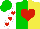 Silk - Green and yellow halves, red heart, red hearts on white sleeves
