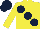 Silk - Yellow, dark blue large spots, yellow sleeves, dark blue cap