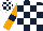 Silk - Dark blue & white check, orange sleeves, dark blue armlet, white & dark blue check cap