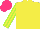 Silk - Yellow, lime striped sleeves, hot pink cap