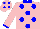 Silk - pink, blue spots, collar and cuffs, pink cap, blue spots,