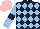 Silk - Dark blue and light blue diamonds, light blue sleeves, dark blue armlets, pink cap