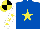 Silk - ROYAL BLUE, YELLOW star, WHITE sleeves, YELLOW stars, YELLOW and BLACK quartered cap