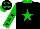 Silk - Black, green star, collar and sleeves, black stars, black cap, green stars and peak