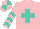 Silk - Pink, turquoise cross, turquoise chevrons on sleeves, pink  and turquoise quartered cap