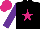 Silk - Black, cerise star, purple sleeves, cerise cap