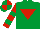 Silk - Emerald green, red inverted triangle, red & emerald green hooped sleeves, emerald green & red quartered cap