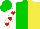 Silk - Green and yellow halves, red hearts on white sleeves