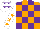 Silk - orange and purple checks, white sleeves, orange stars, white cap, purple stars