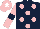 Silk - Dark blue, pink spots, pink sleeves, dark blue armlets, pink cap, white star