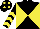 Silk - Black and yellow diabolo, chevrons on sleeves, black cap, yellow spots