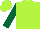 Silk - Lime green, dark green 'sayjay racing' in mobius loop horse emblem front & back, dark green sleeves, lime green cap
