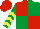 Silk - Red and emerald green (quartered), emerald green and yellow chevrons on sleeves,