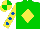 Silk - Green, yellow diamond, royal blue dots on yellow sleeves, royal blue, yellow and green quartered cap
