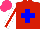 Silk - Red, blue cross, white sleeve, red stripe, hot pink cap
