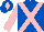 Silk - Royal blue, pink cross belts, pink sleeves, pink diamond on royal blue cap
