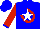 Silk - Blue, red horseshoe,white star and blue cuffs on red sleeves