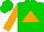 Silk - Green, orange triangle,  orange sleeves