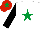Silk - White, emerald green star, black sleeves, red cap, emerald green star