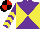 Silk - PURPLE and YELLOW diabolo, chevrons on sleeves, BLACK and RED quartered cap