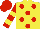 Silk - Yellow, red dots, yellow bars on red sleeves, red cap