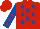 Silk - Red, royal blue stars, royal blue sleeves, red stars, red cap