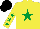 Silk - Yellow, emerald green star, emerald green stars on sleeves, black cap