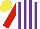 Silk - White, purple stripes, red sleeves, yellow cap