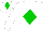 Silk - White body, green diamond, white arms, green diaboloes, white cap, green diamond
