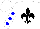 Silk - White, black fleur de lys, blue dots on sleeves