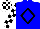 Silk - Blue, black diamond frame, white and black blocks on sleeves, white and black blocks on cap