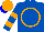 Silk - Royal blue, orange circle, hooped sleeves, orange cap, blue peak