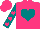 Silk - Hot pink, teal heart, hot pink hearts on teal sleeves, hot pink cap