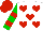 Silk - White, red hearts, green sleeves, two red hoops, red cap