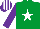Silk - Emerald green, white star, purple sleeves, purple and white striped cap